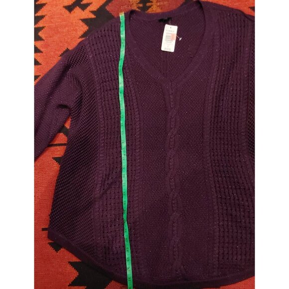 NEW Torrid Purple V-Neck Knit Sweater Size 4 Sparkly Cable & Mesh Design 3/4 Sle - Picture 4 of 9